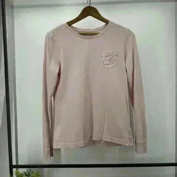 Long Sleeve Light Pink Vineyard Vines Pocket Tee Size S Logo‎ Arm 100% Cotton - Picture 1 of 12
